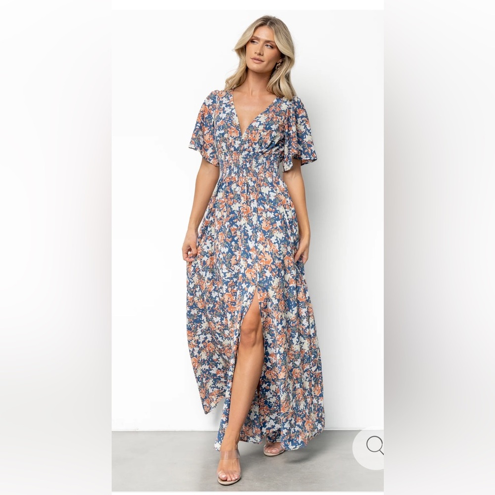 Floral Blue and Orange Maxi Dress
